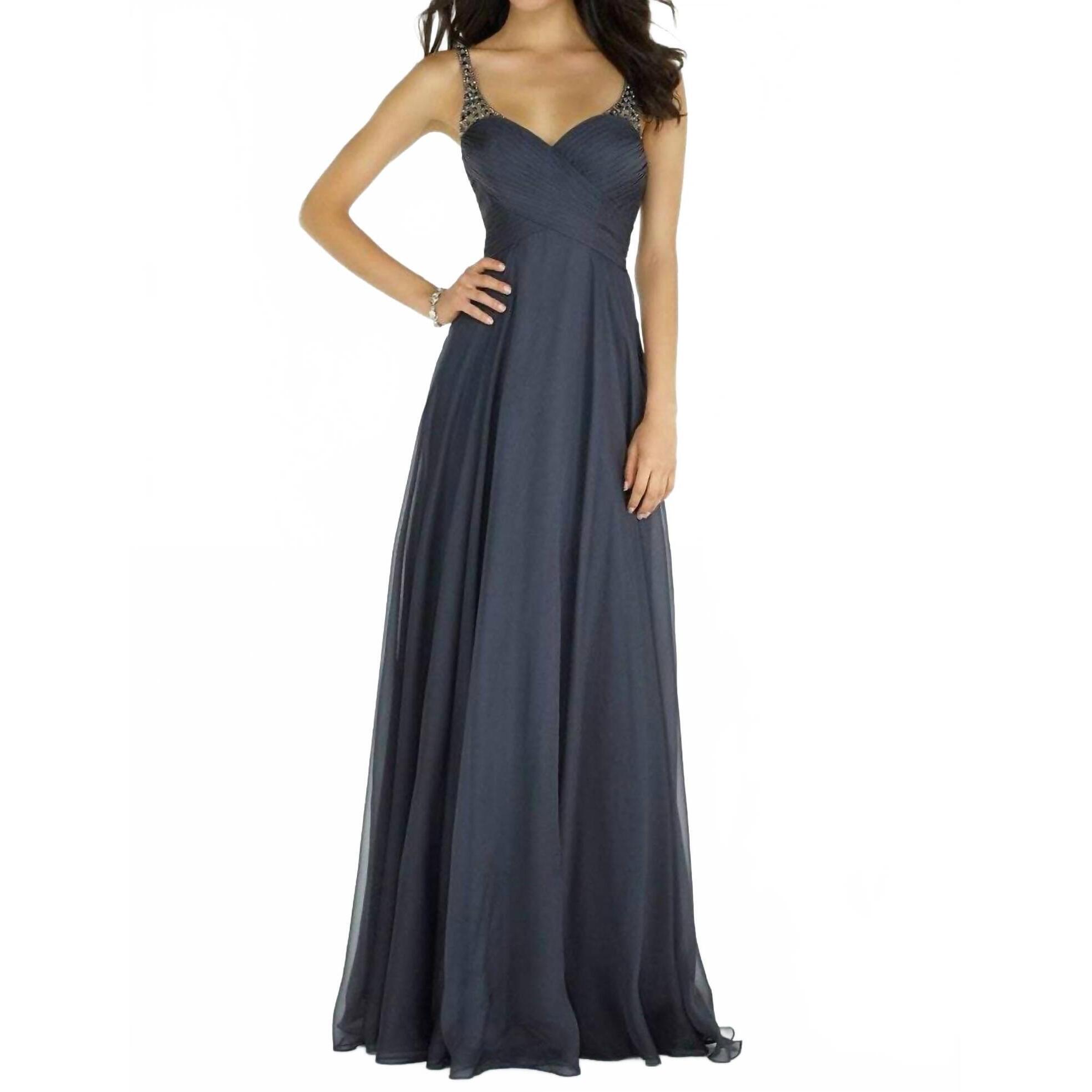 New Alyce Paris Silky Chiffon Ruched Gown In Charcoal